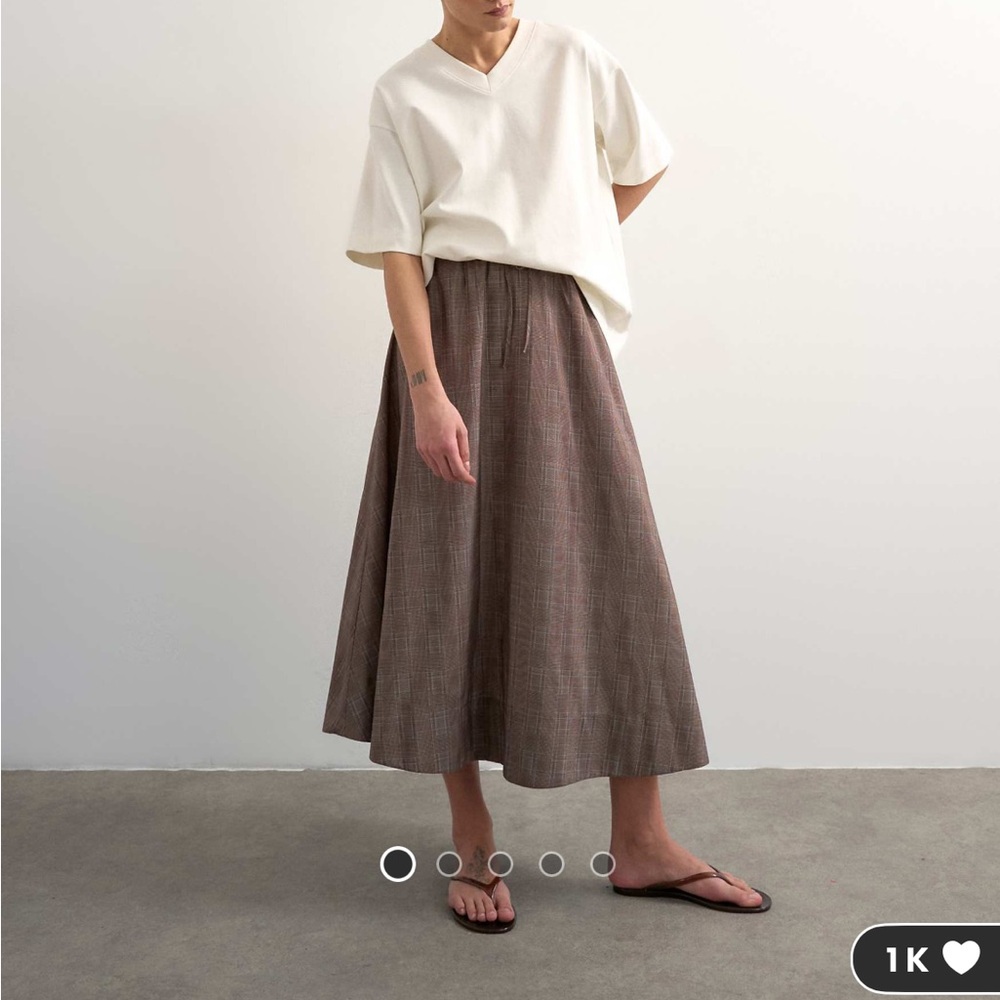 Topshop Brown Plaid A-Line Midi Skirt - Picture 2 of 6